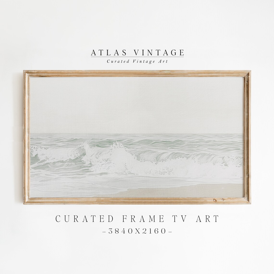Minimalist White Ocean Waves Pale Sky Serene Modern Seascape Painting Poster