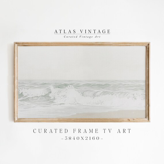 Minimalist White Ocean Waves Pale Sky Serene Modern Seascape Painting Poster