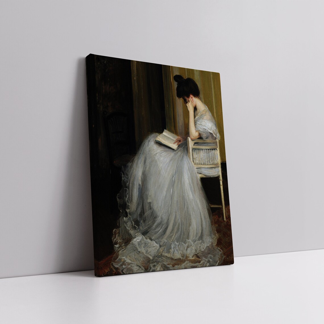 Vintage Woman Reading Book Portrait Moody White Dress Interior Poster - Image 5