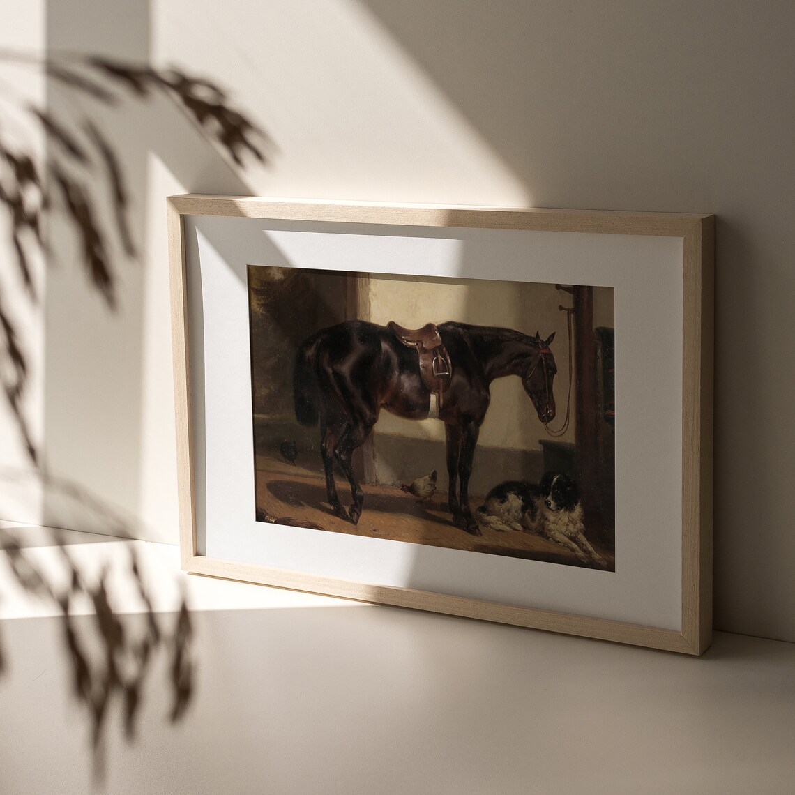 Saddled Bay Horse in Stable with Dog Vintage Equestrian Poster - Image 5