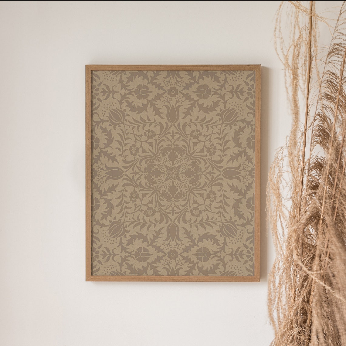 Neutral Beige Damask Floral Pattern Vintage Textile Wall Decor Poster - Image 4