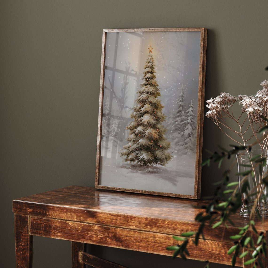 Snowy Christmas Tree Star Topper Falling Snow Winter Farmhouse Poster - Image 7