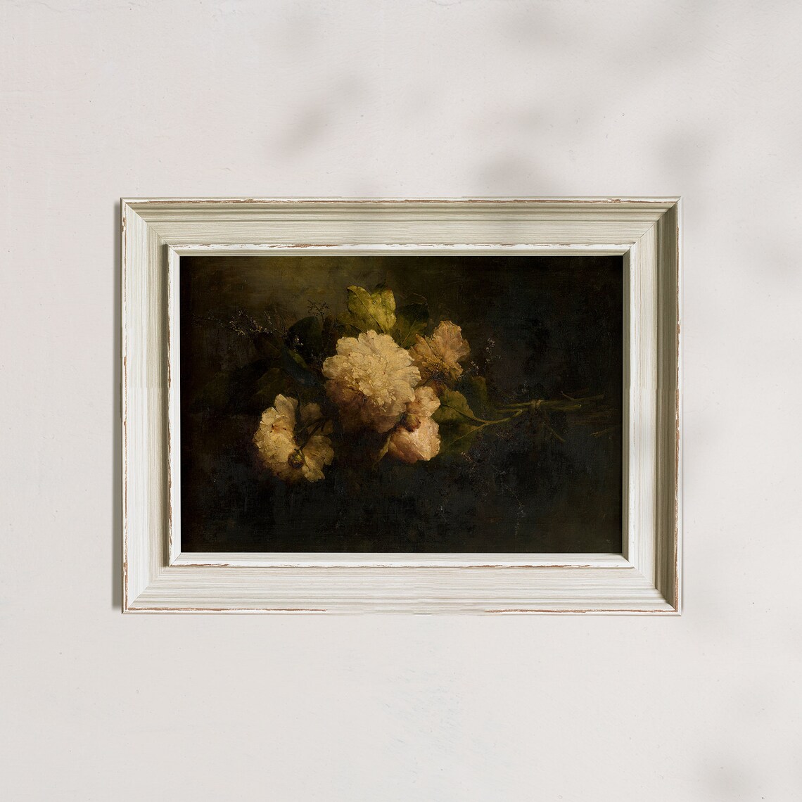 Dark Antique Peony Still Life Moody Floral Oil Painting Print - Image 6