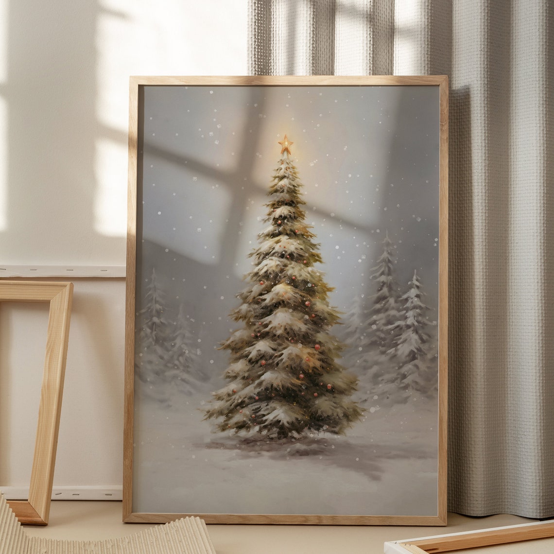 Snowy Christmas Tree Star Topper Falling Snow Winter Farmhouse Poster - Image 5