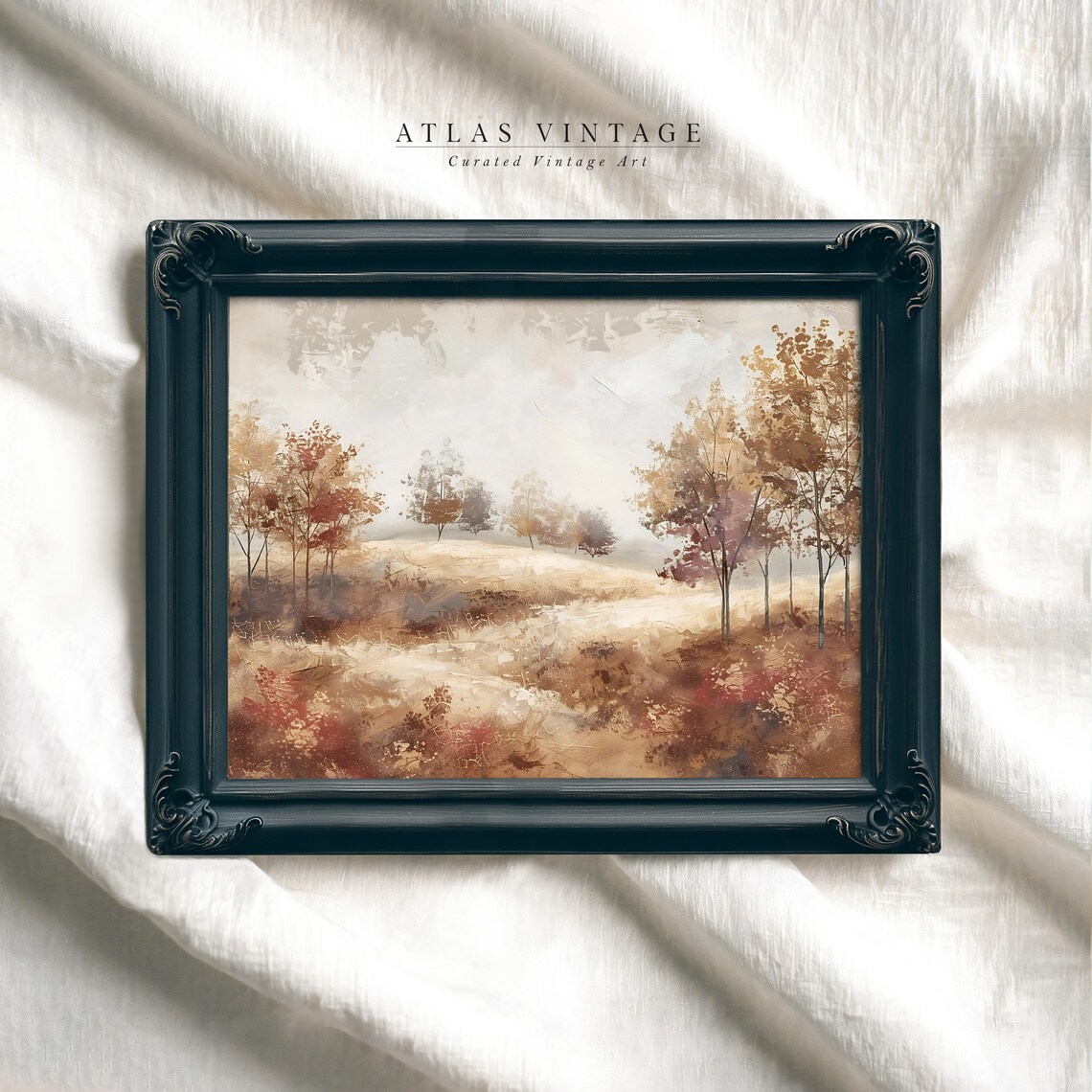 Golden Autumn Forest Mist Watercolor Soft Dreamy Fall Landscape Painting Poster - Image 5
