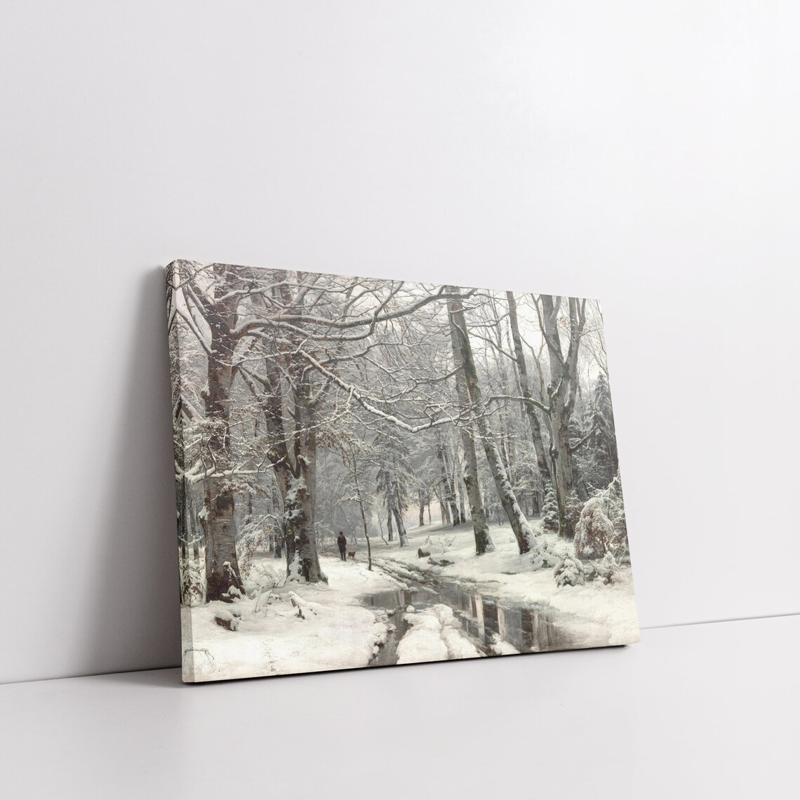 Snowy Winter Forest Path With Frozen Pond And Lone Walker Fine Art Poster - Image 4