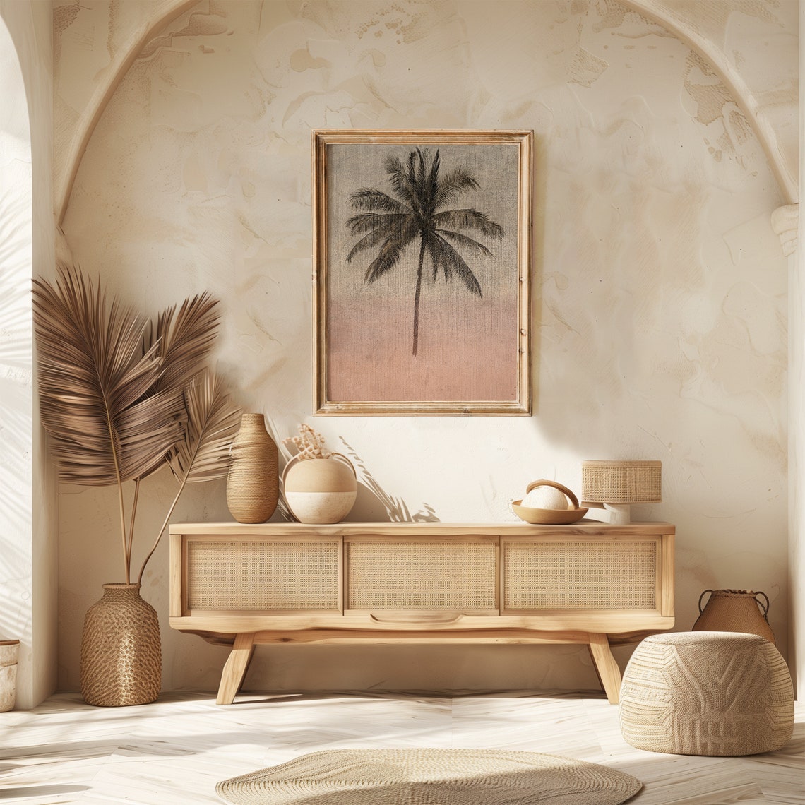 Minimalist Palm Tree Silhouette Sunset Ombre Vintage Botanical Print - Image 3