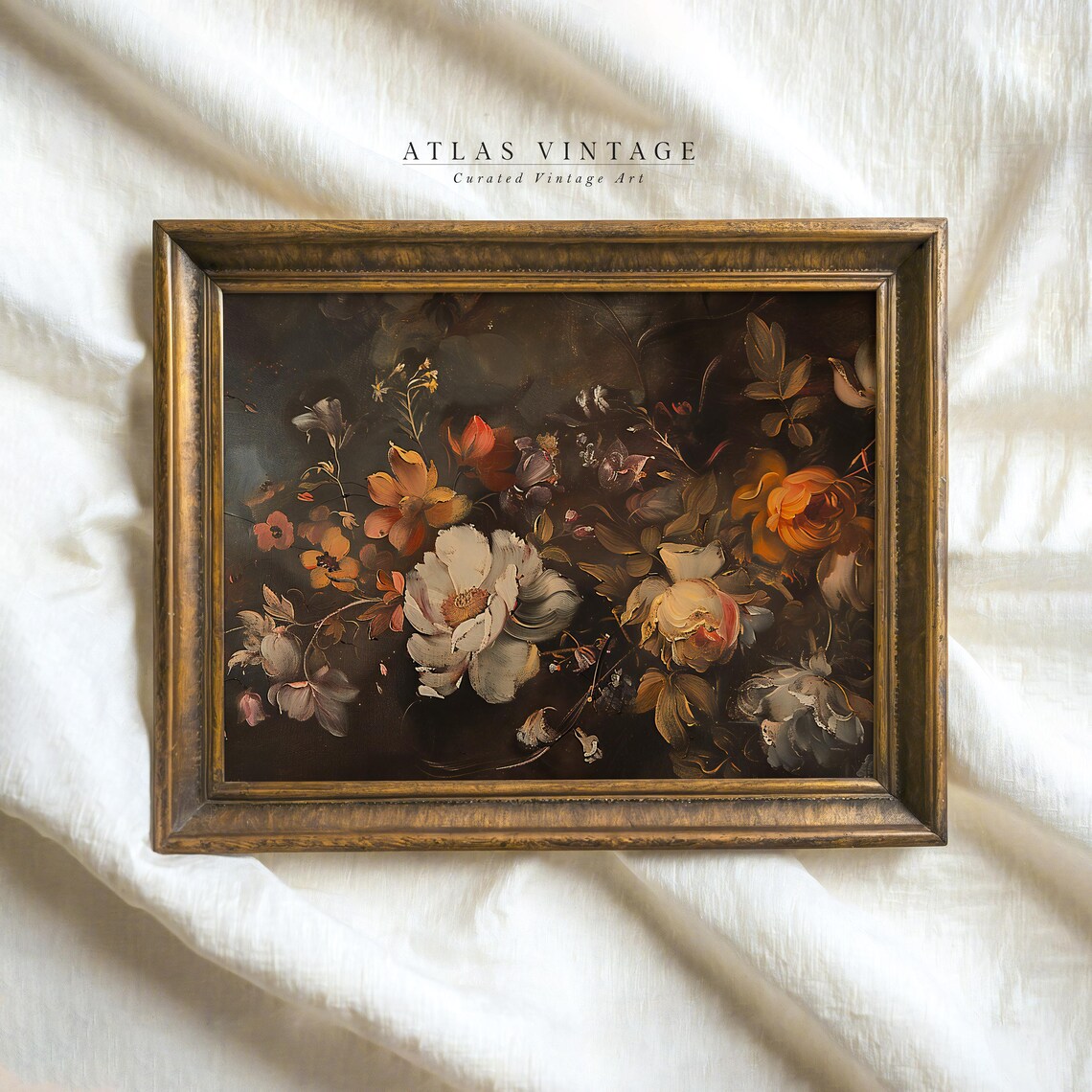 Moody Autumn Bloom Arrangement Dark Vintage Floral Painting Poster