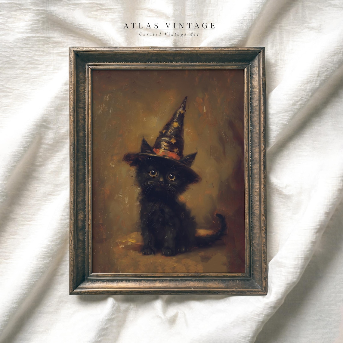 Vintage Witchy Black Cat Kitten Witch Hat Gothic Halloween Dark Academia Poster - Image 5
