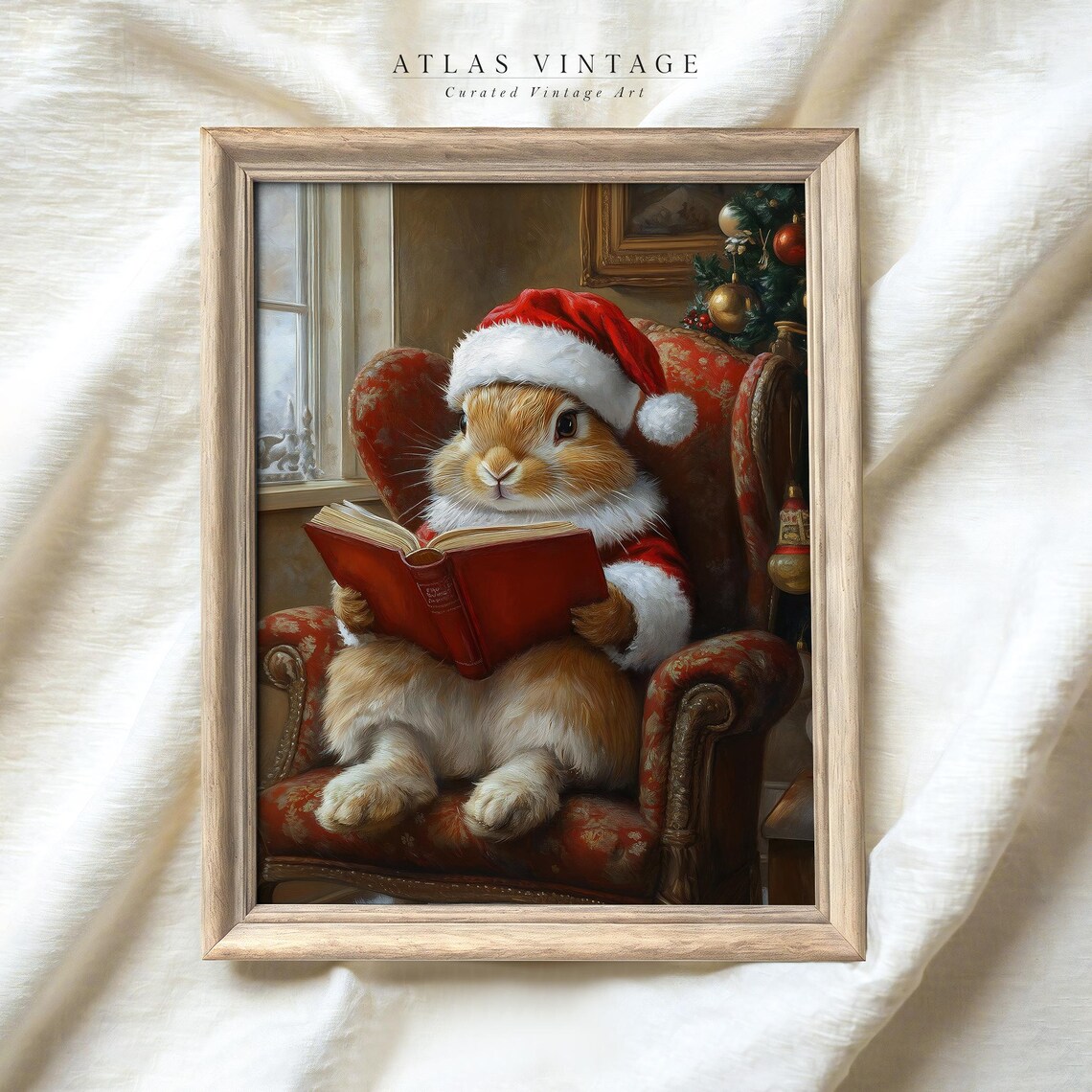 Cute Bunny Reading Book in Santa Hat Christmas Nursery Poster - Image 5