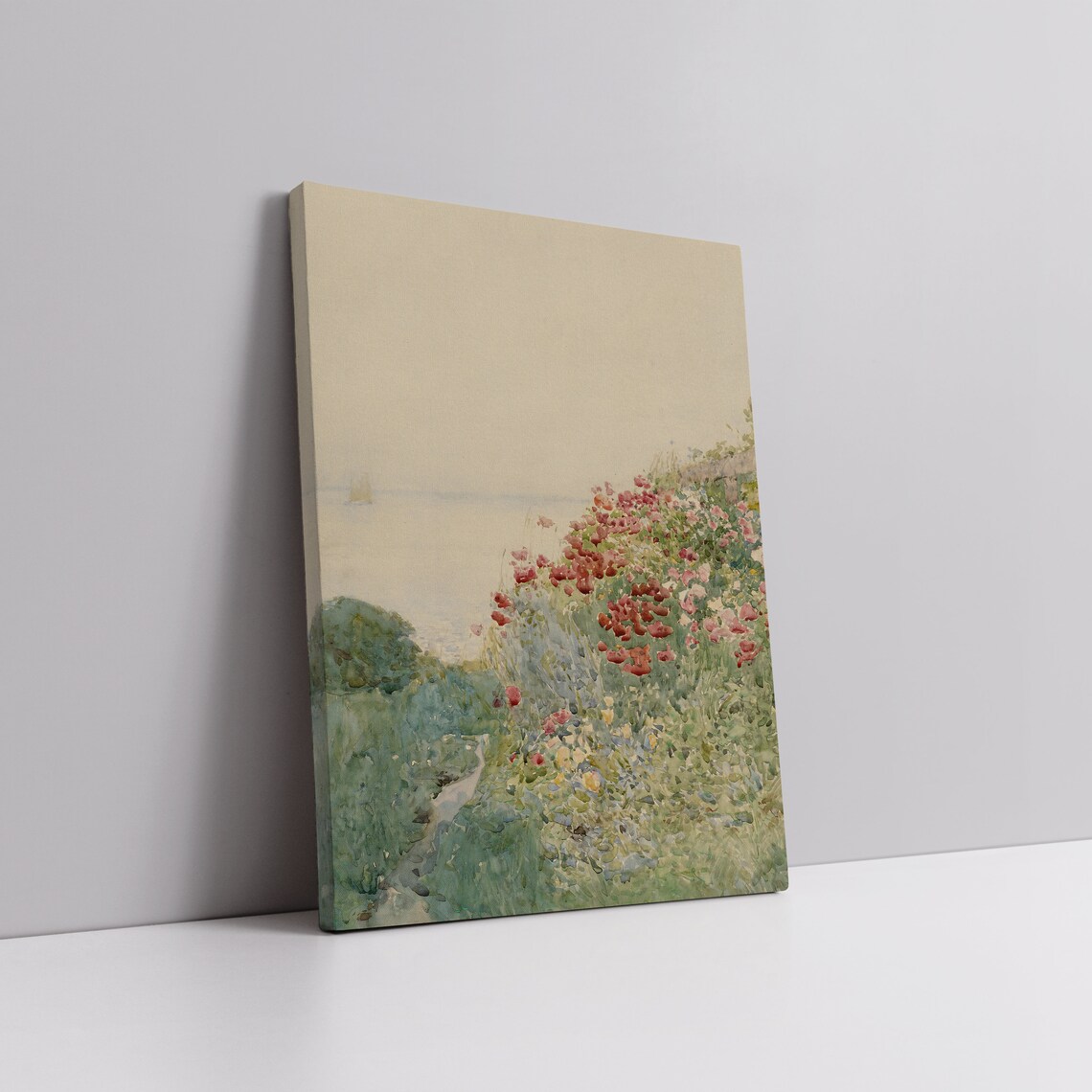 Coastal Hillside with Red Poppies Vintage Sea Cliff Floral Art Poster - Image 4