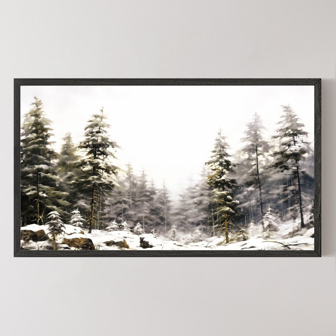 Snowy Pine Forest Misty Winter Trees Vintage Landscape Poster - Image 7