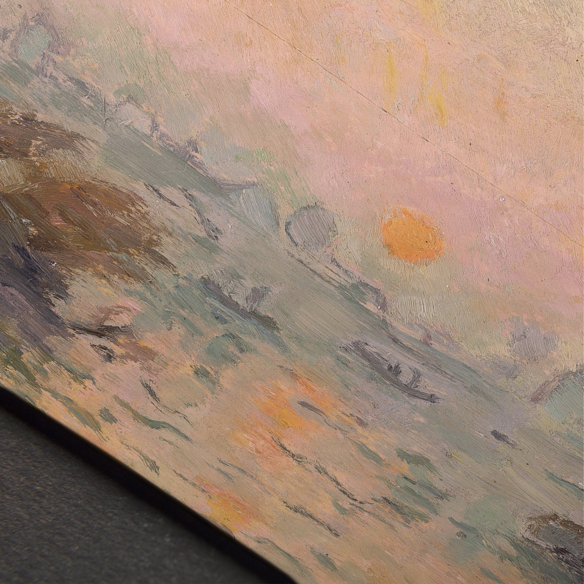 Impressionist Sunset Over River Orange Sun Boats Painting Poster - Image 3