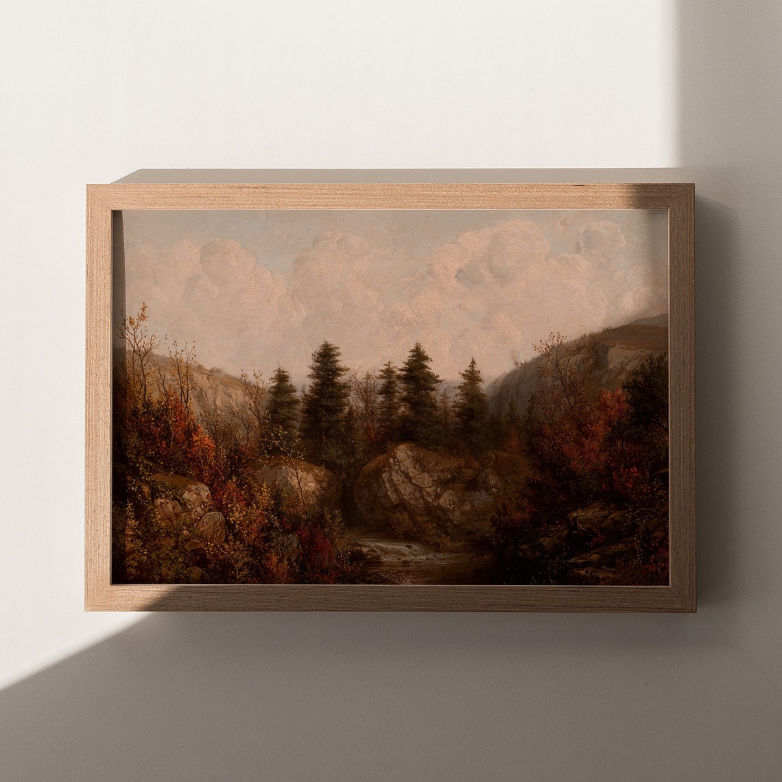 Vintage Autumn Pine Forest with Mountain Stream Landscape Poster - Image 7
