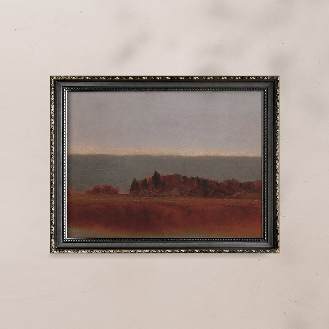 Rust Red Autumn Meadow Dusk Treeline Vintage Rustic Landscape Painting Poster - Image 3