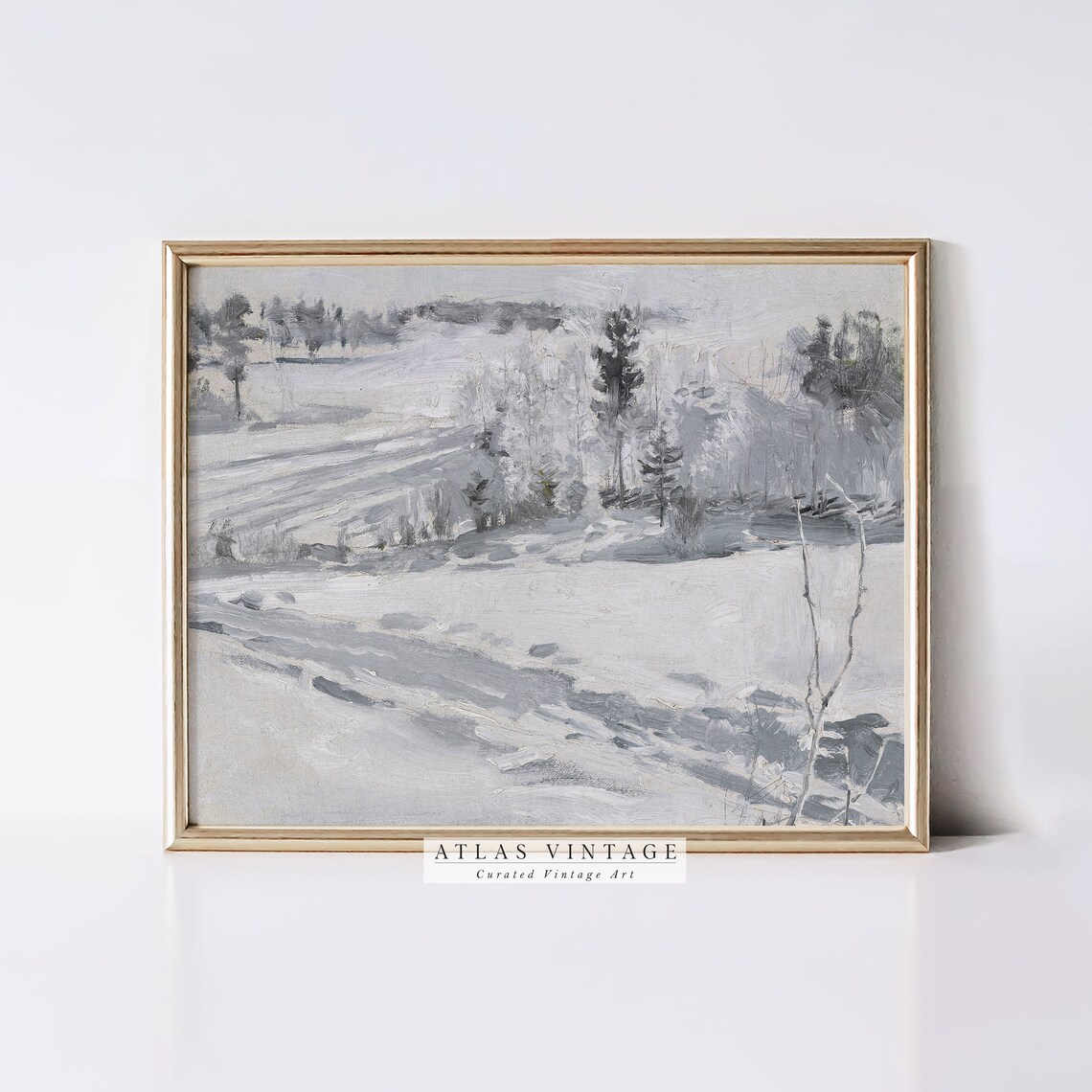 Muted Snowy Winter Landscape With Winding Path Minimalist Vintage Poster - Image 4