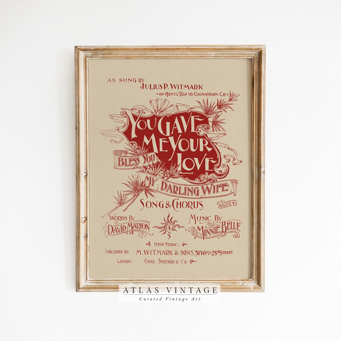 You Gave Me Your Love Vintage Sheet Music Cover Red Lettering Poster - Image 3