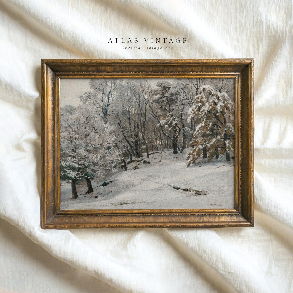 Snowy Winter Forest Path Vintage Snow Covered Trees Landscape Art Poster