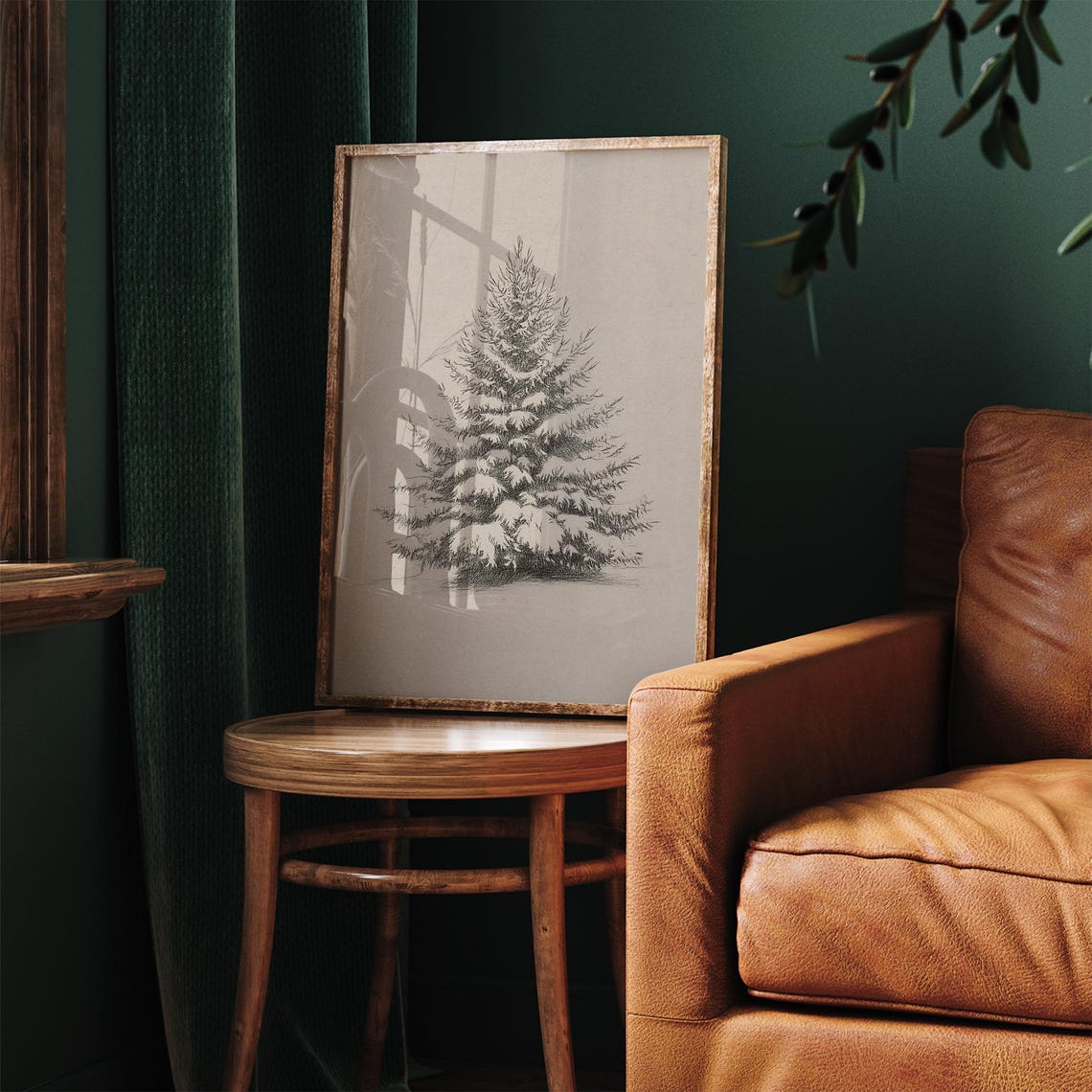 Snow Covered Pine Tree Pencil Sketch Minimal Winter Drawing Poster - Image 6