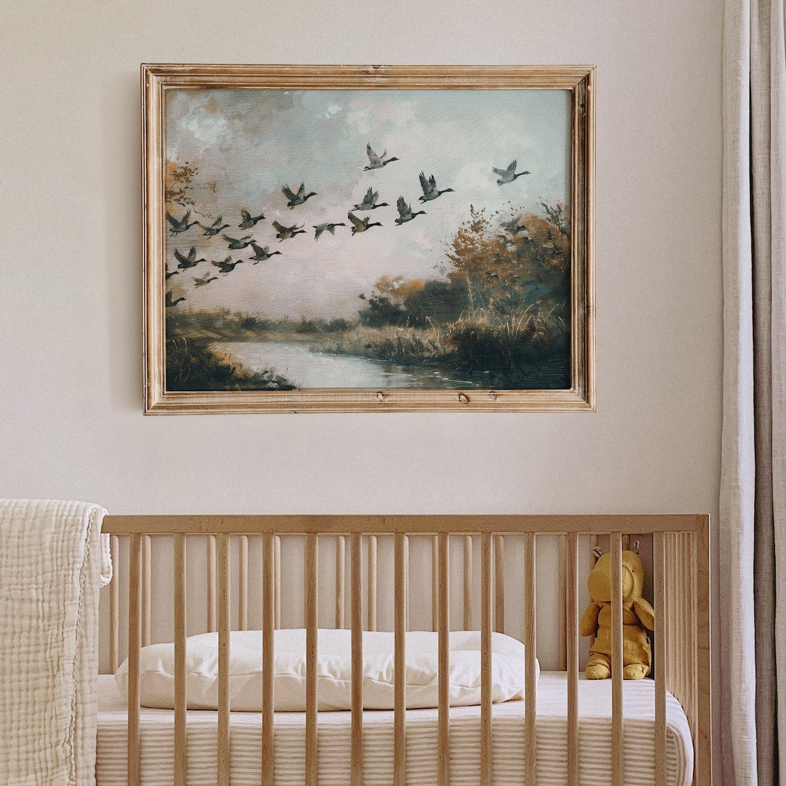 Flock of Ducks Flying Over River Vintage Wildlife Painting Poster - Image 6