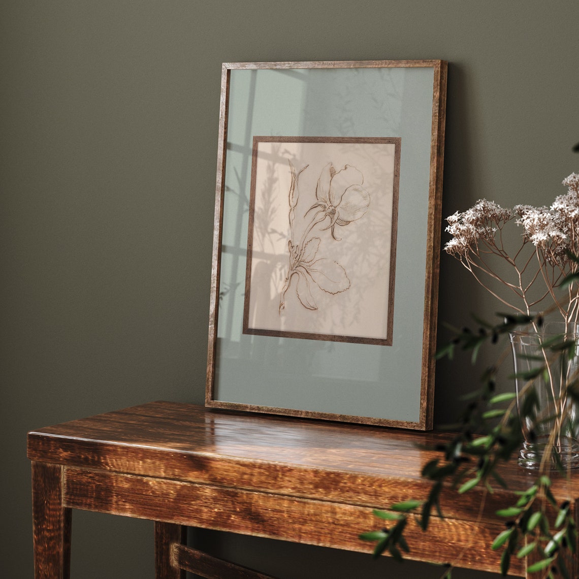 Minimalist Sepia Rose Sketch Line Drawing Antique Botanical Wall Art - Image 6