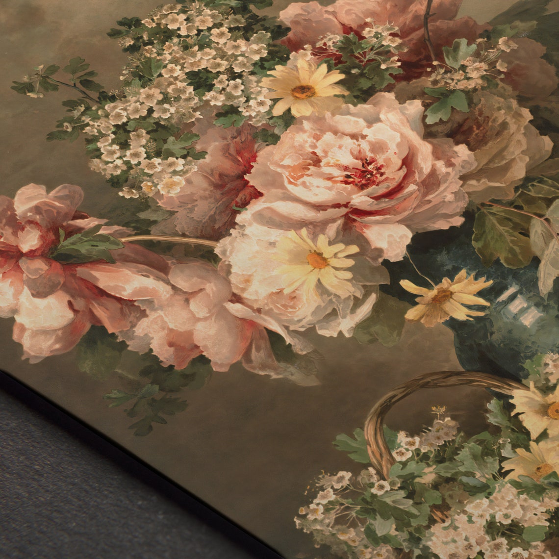 Victorian Peony Bouquet With Daisies In Dark Vase Still Life Poster - Image 5