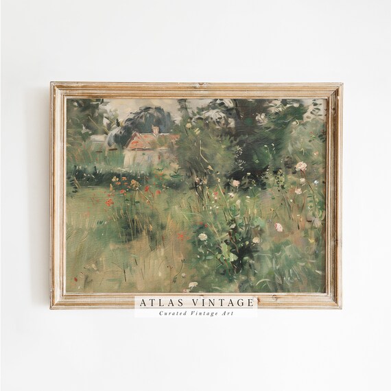 Cottage Garden Wildflower Meadow Red Roof House Impressionist Wall Art