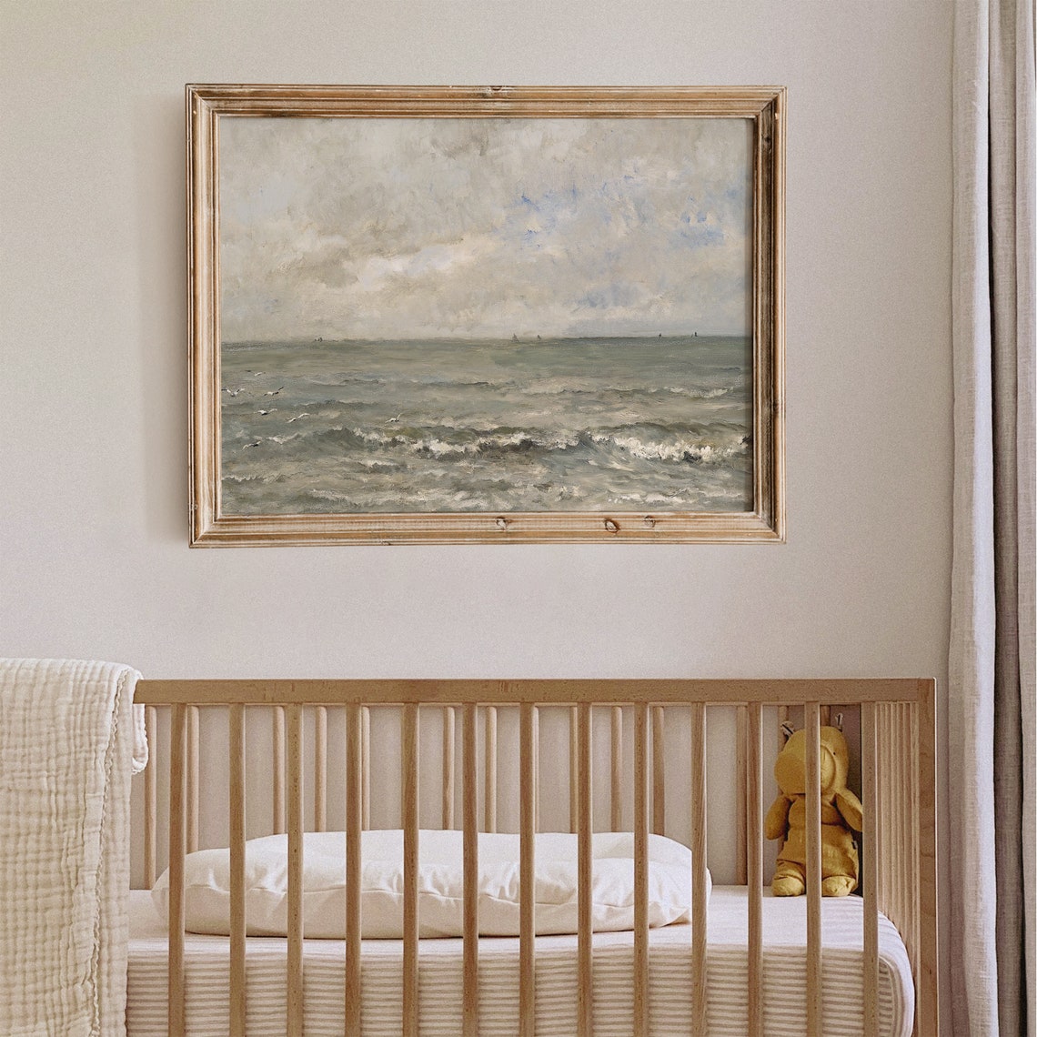 Gray Ocean Seascape With Gulls And Distant Sails Cloudy Sky Poster - Image 4