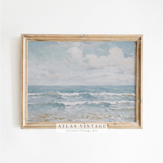 Blue Ocean Waves Under Cloudy Sky Gentle Coastal Seascape Wall Poster