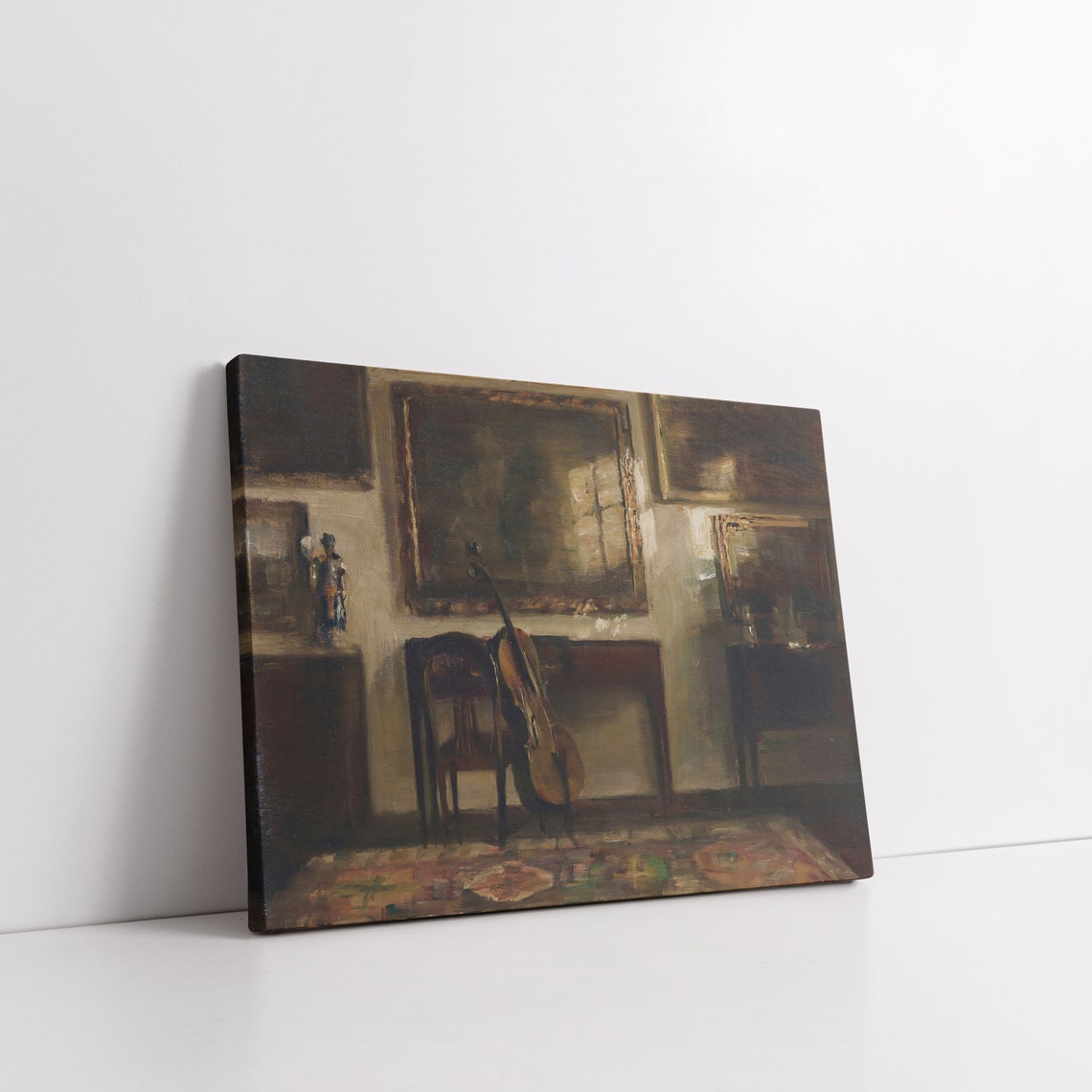 Moody Interior with Cello by Window Dark Vintage Painting Poster - Image 5