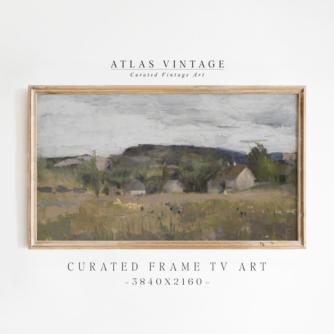 Vintage Village Below Green Hill Rustic Countryside Houses Art Poster