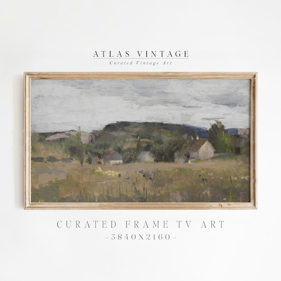 Vintage Village Below Green Hill Rustic Countryside Houses Art Poster