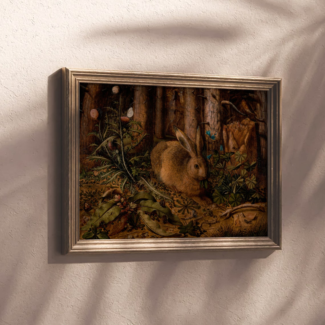 Vintage Hare in Forest Floor Detailed Wildlife Nature Poster - Image 4
