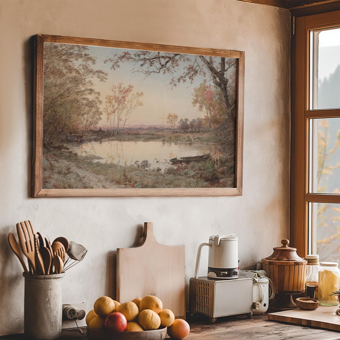 Muted Autumn Pond With Rowboat And Blushing Fall Trees Lakeside Poster - Image 5