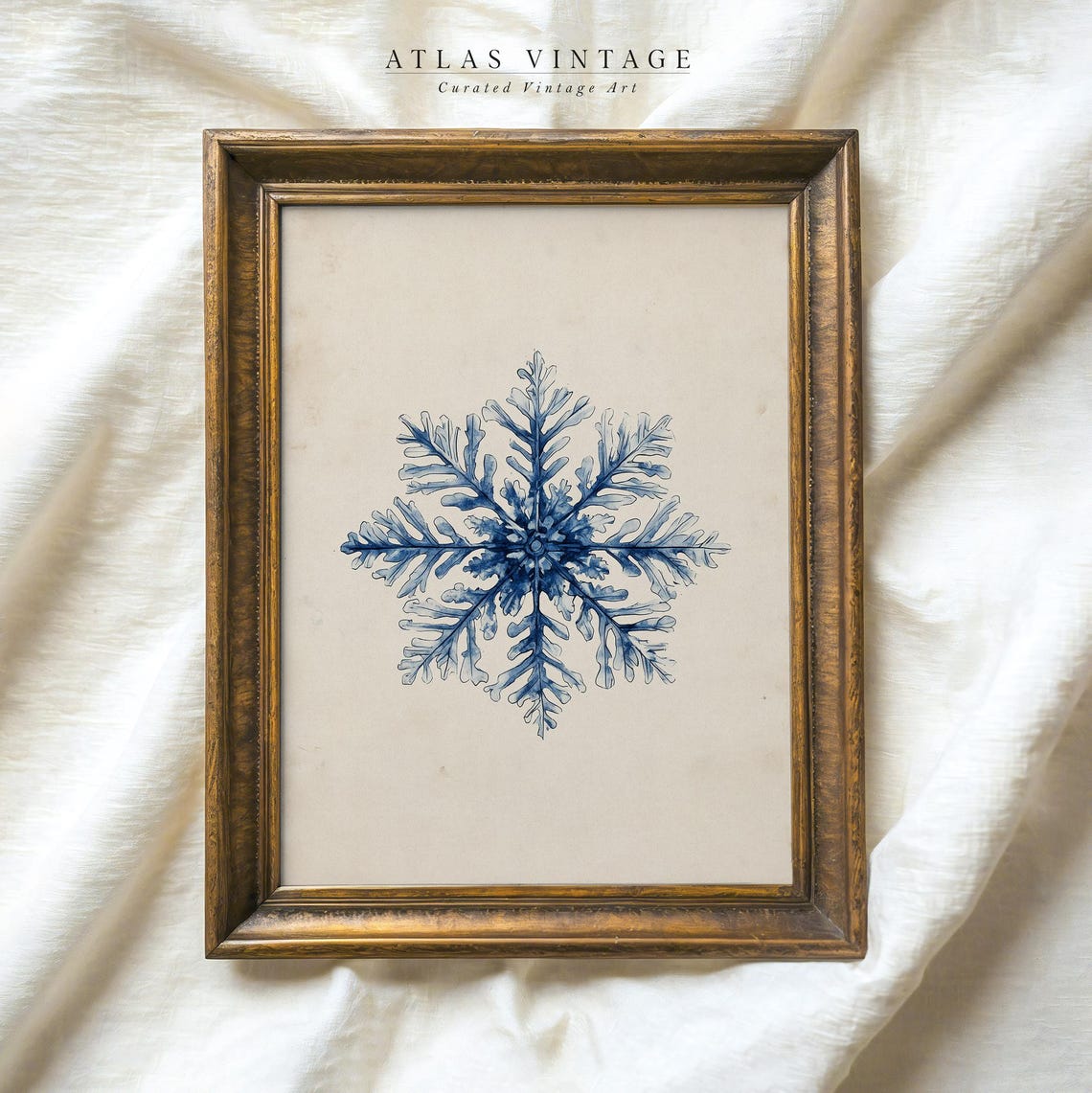 Delicate Blue Watercolor Snowflake on Beige Winter Holiday Poster