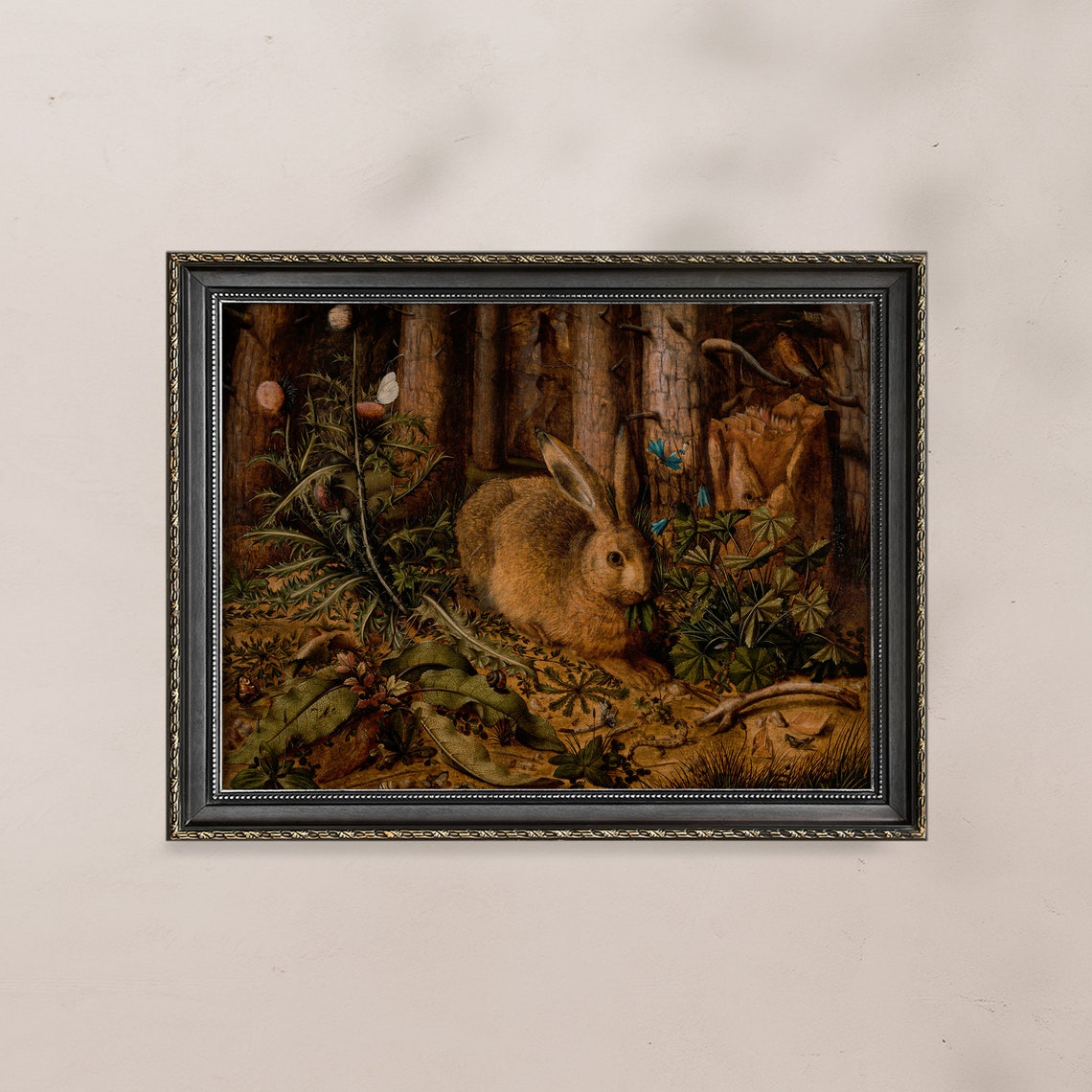 Vintage Hare in Forest Floor Detailed Wildlife Nature Poster - Image 7