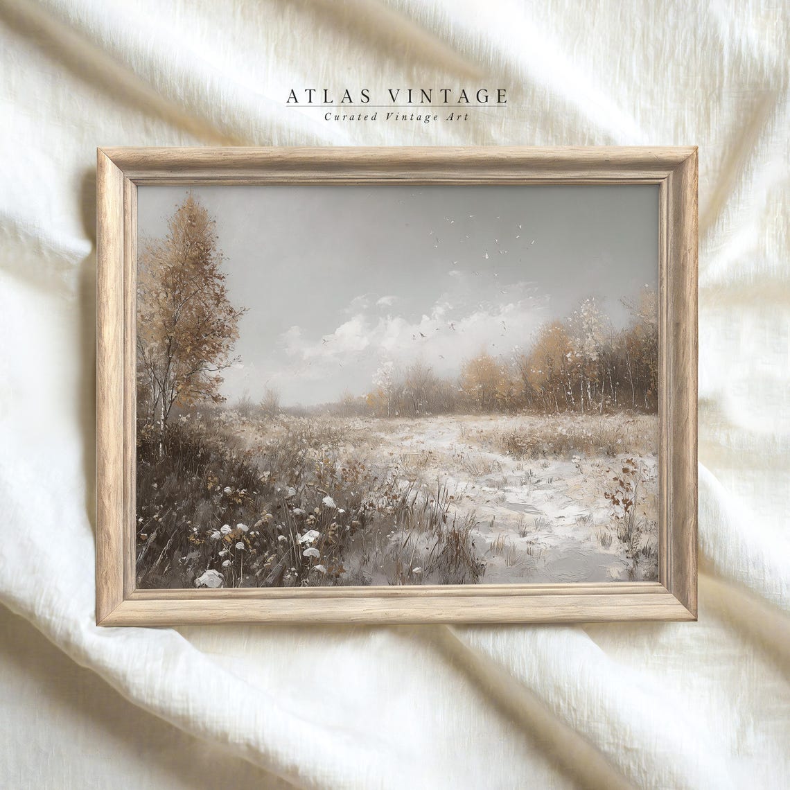 Snowy Winter Field with Bare Trees Vintage Frosted Meadow Art Poster - Image 8