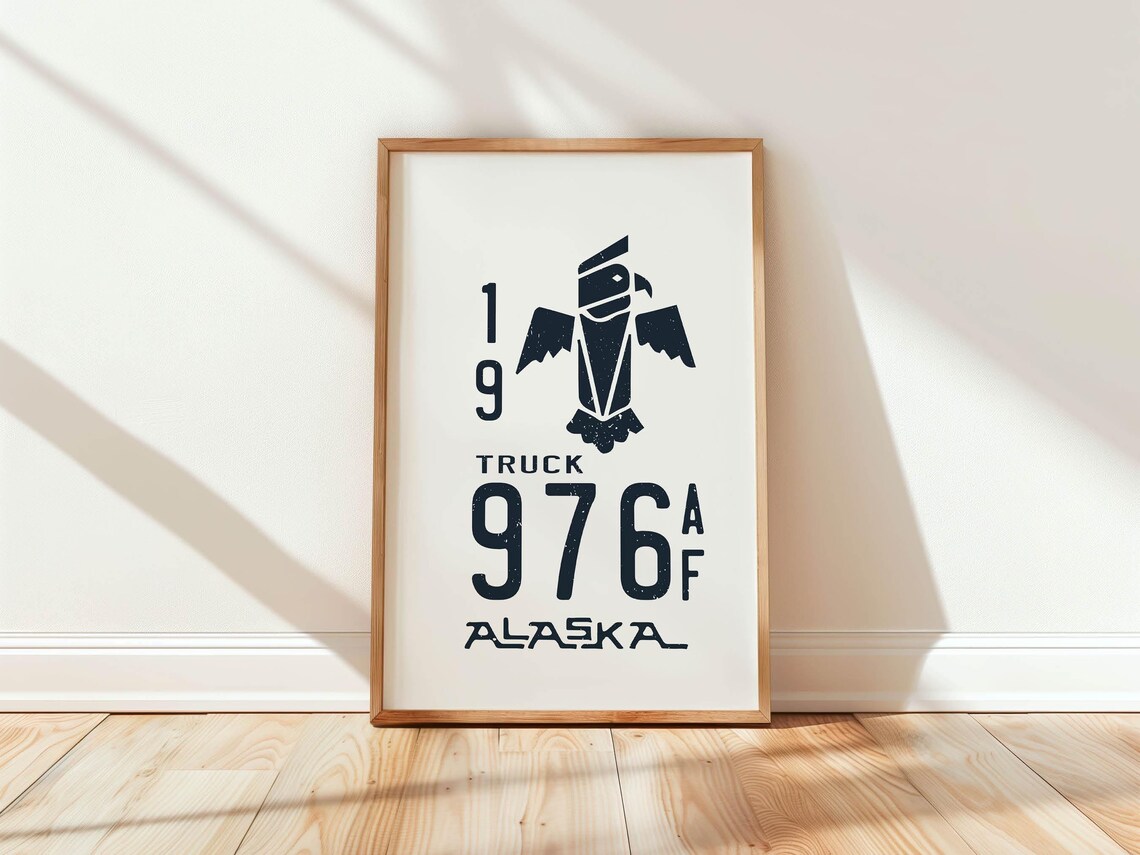 Alaska License Plate Style Thunderbird Truck Vintage Wall Poster