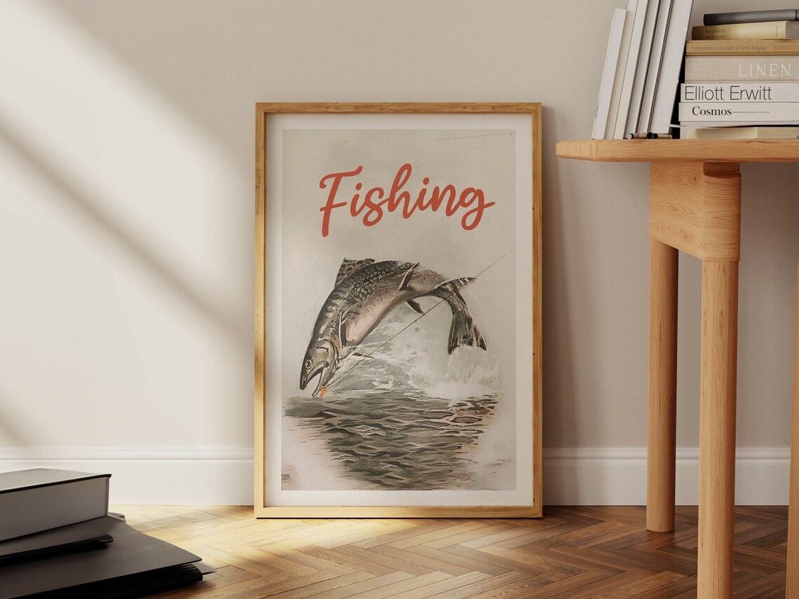 Fishing Retro Trout Illustration Vintage Fisherman Cabin Decor Poster - Image 2