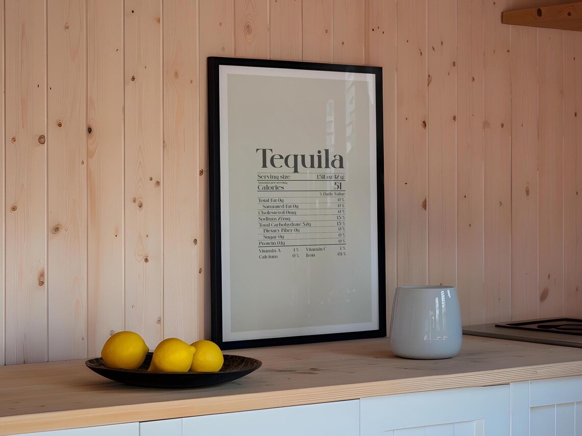 Tequila Nutrition Facts Label Funny Bar Cart Kitchen Wall Poster