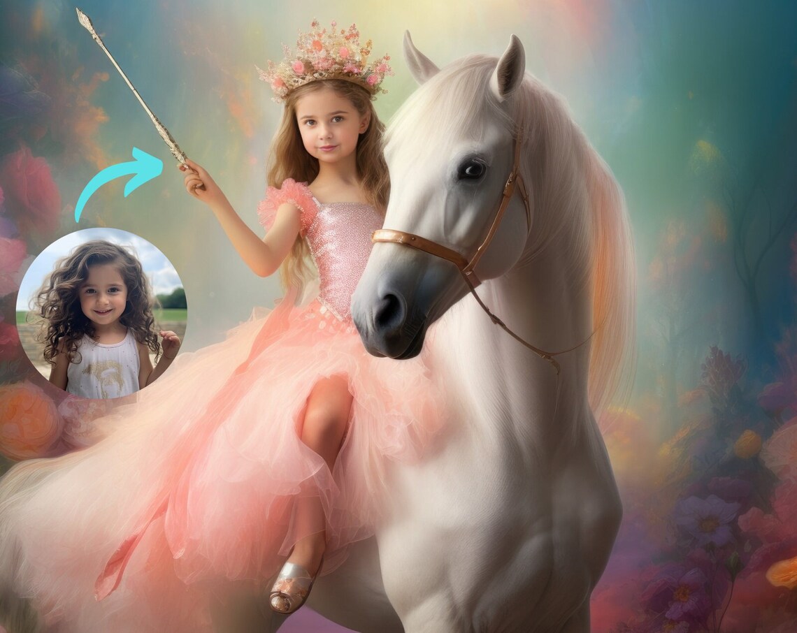 Custom Princess Riding A Unicorn Personalized Print