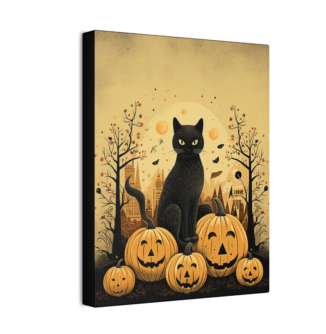 Black Cat With Jack O Lanterns Autumn Night Halloween Scene Poster - Image 4