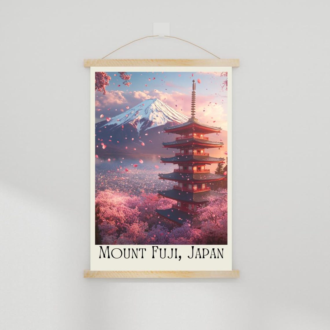 Mount Fuji Japan Poster with Red Pagoda Amid Cherry Blossoms - Image 2