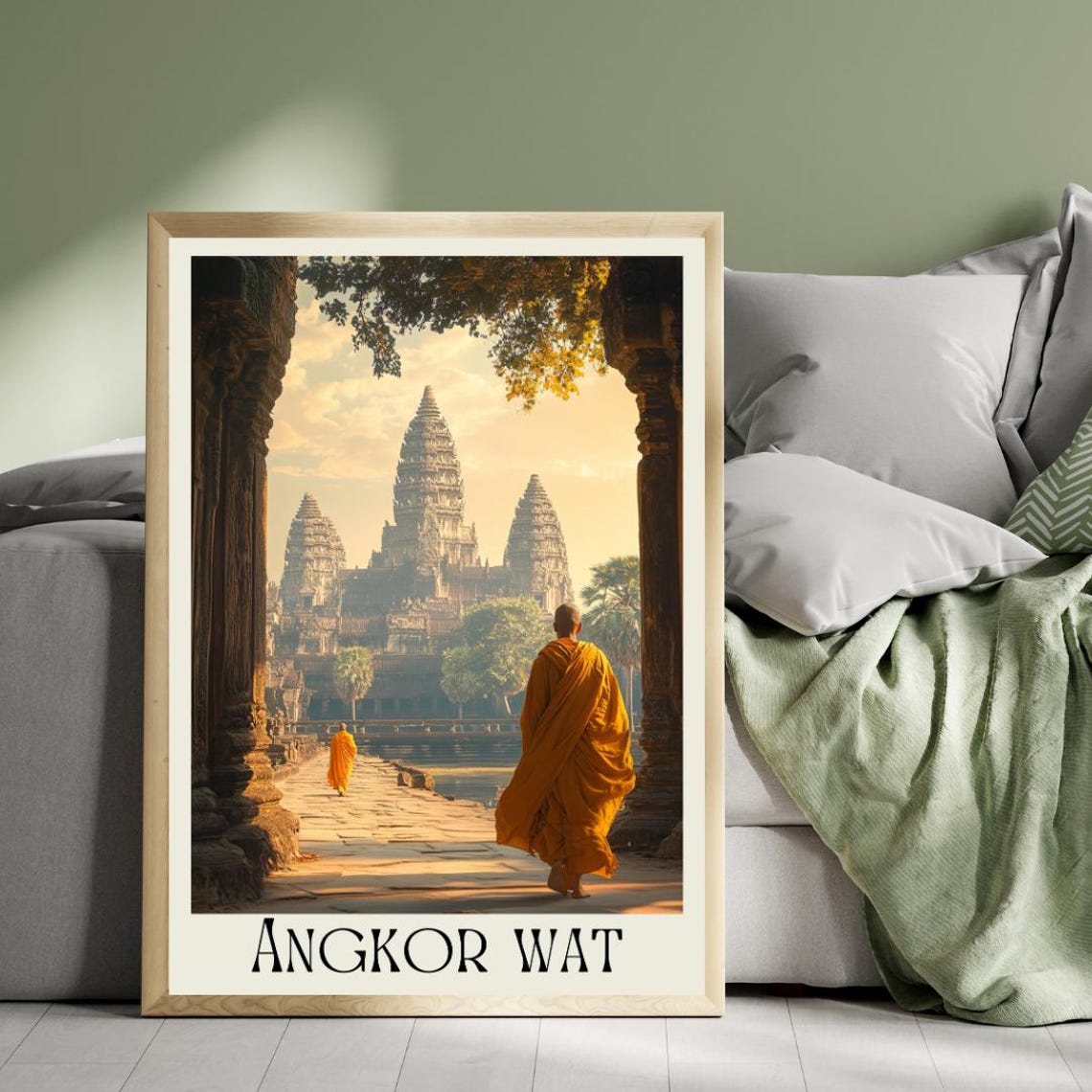 Angkor Wat Poster with Buddhist Monk at the Cambodian Temple