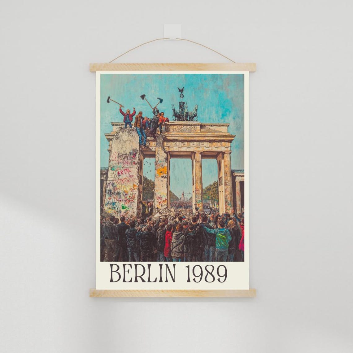 Berlin 1989 Poster with Fall of the Wall and Brandenburg Gate Crowd - Image 2