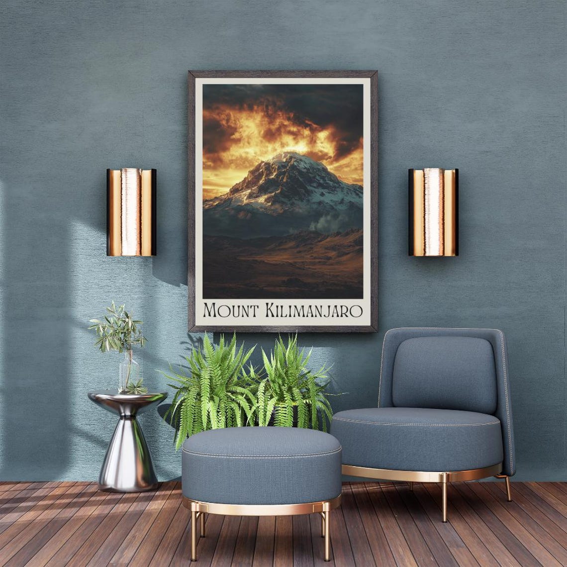 Mount Kilimanjaro Poster with Fiery Sunset over the Snow Peak - Image 3