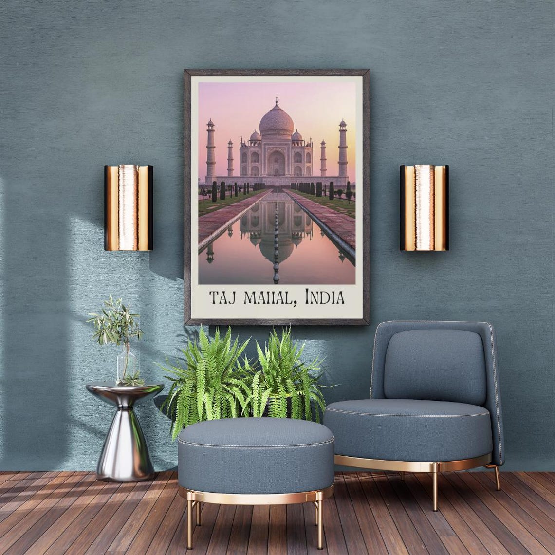 Taj Mahal India Travel Poster with Dawn Reflection in the Long Pool - Image 5