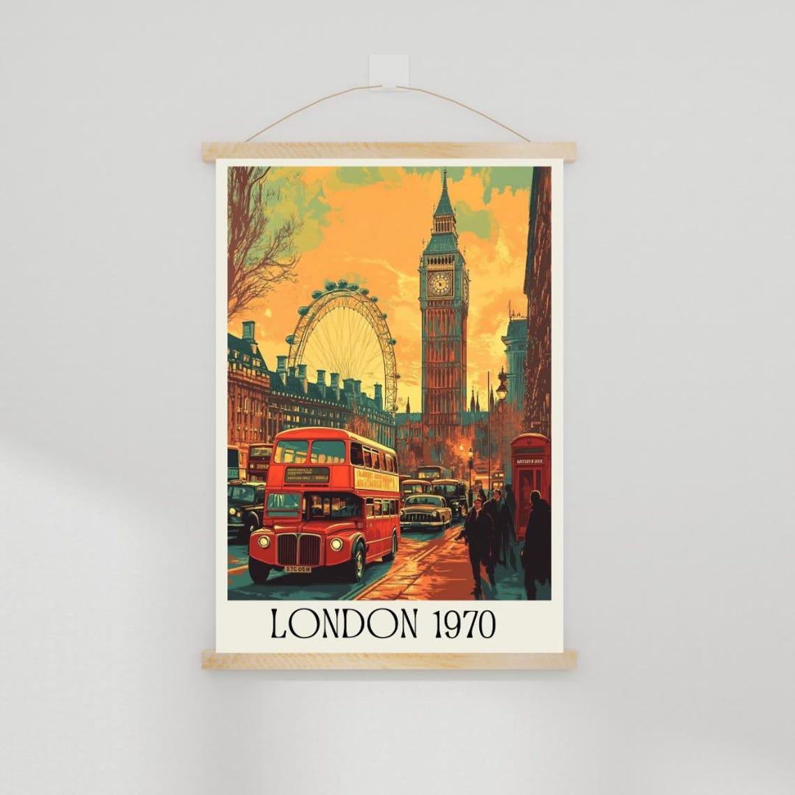 London 1970 Retro Poster with Big Ben and Classic Double Decker Bus - Image 4