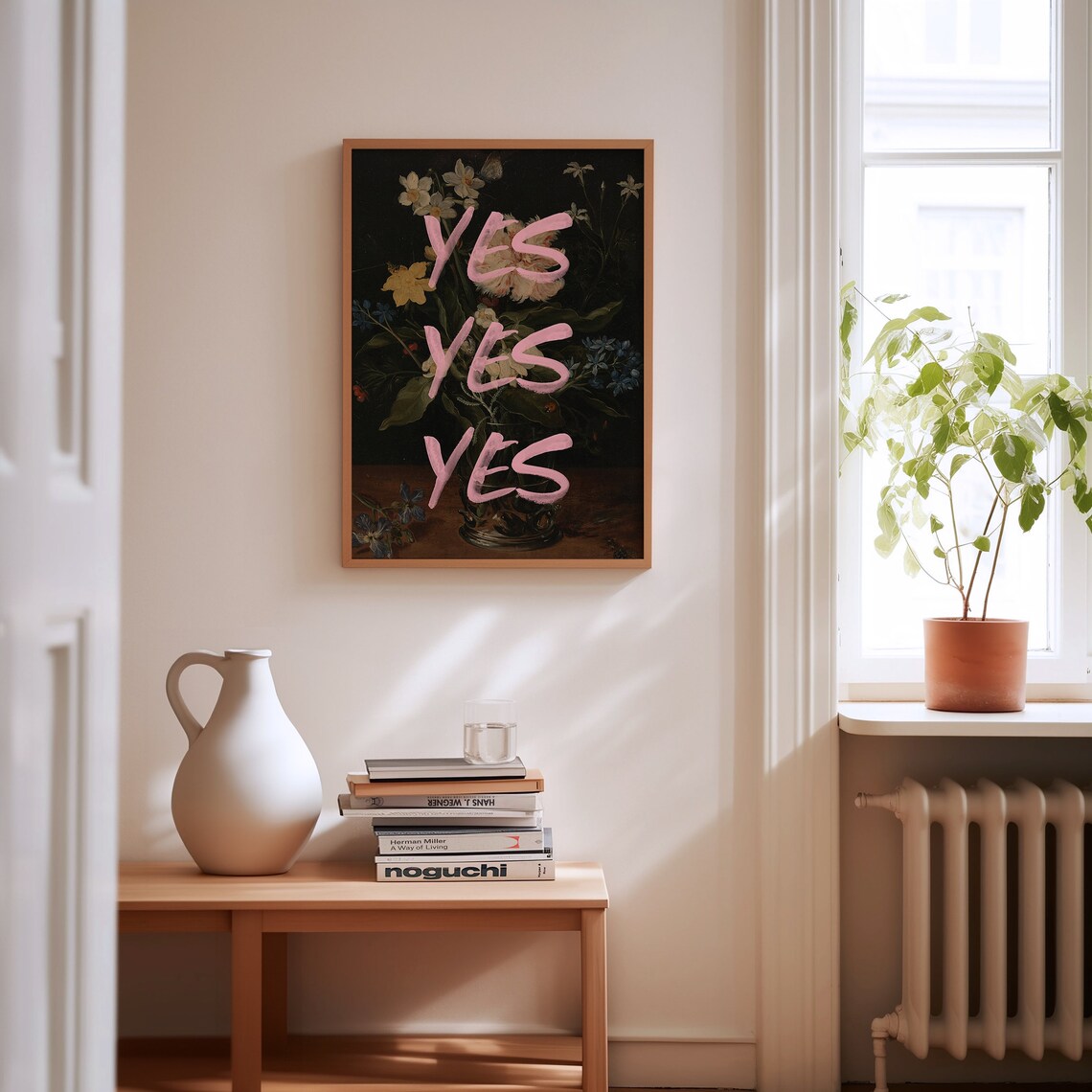 Yes Affirmation Quote Dark Vintage Floral Still Life Painting Poster - Image 3