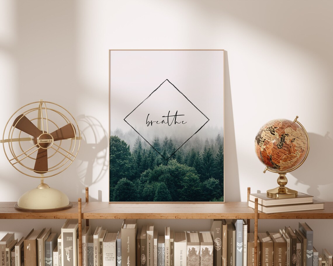 Breathe Print Wall Art Forest Print Inspirational Quote Motivational Wall Art Meditation Wall Decor Office Decor - Image 4